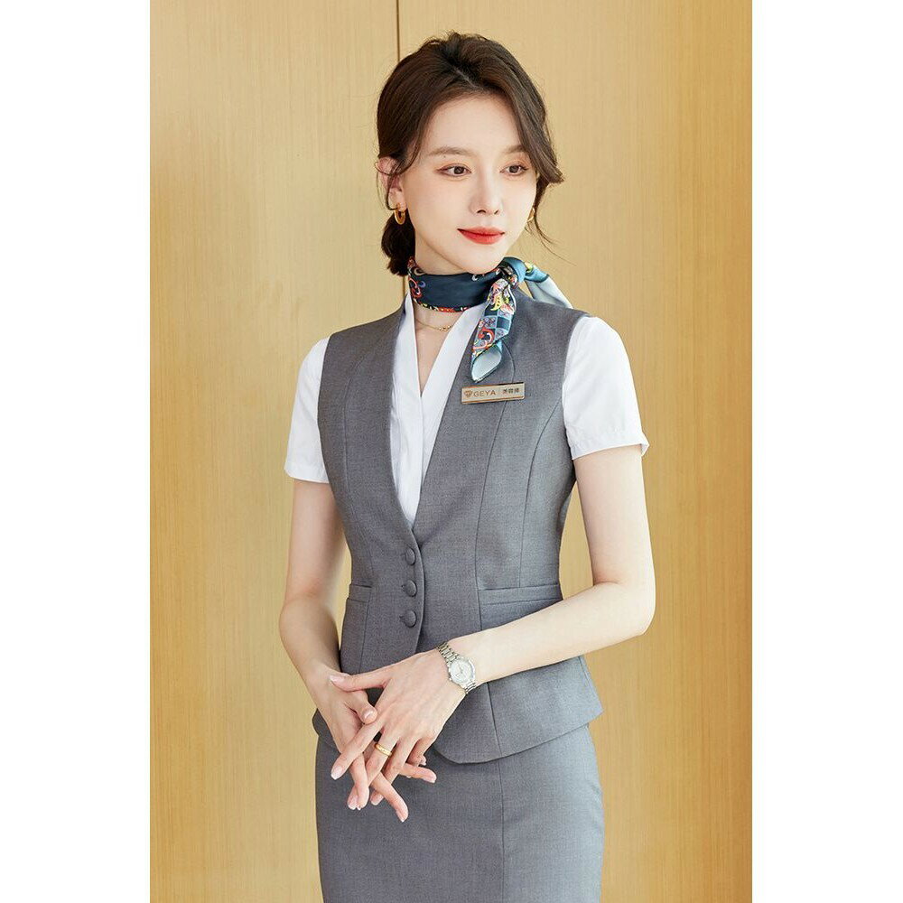 空姐製服 職業馬甲套裝 女 工作服 酒店服務員前臺接待工裝 西裝外套女 馬甲外套 西裝套裝 職業套裝 女 白領西裝 女