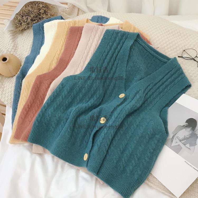 純色V領單排扣針織開衫馬甲背心女生早春秋冬范復古風外搭背心馬夾 【步行者戶外生活館】