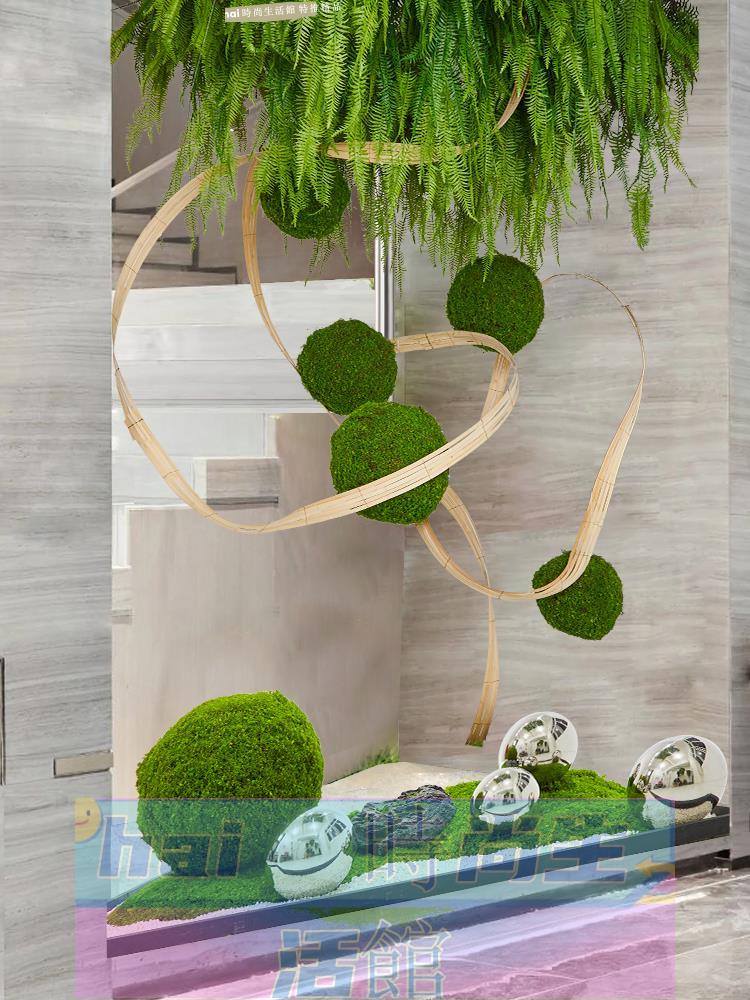 免運 可開發票 模擬綠植高階輕奢造景懸掛垂吊草球形假植物室內景觀櫥窗裝飾擺件