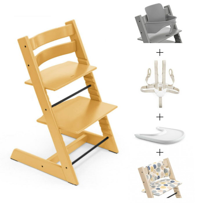 挪威 Stokke Tripp Trapp 成長椅 豪華組合-餐椅+護圍+椅墊+餐盤+安全帶