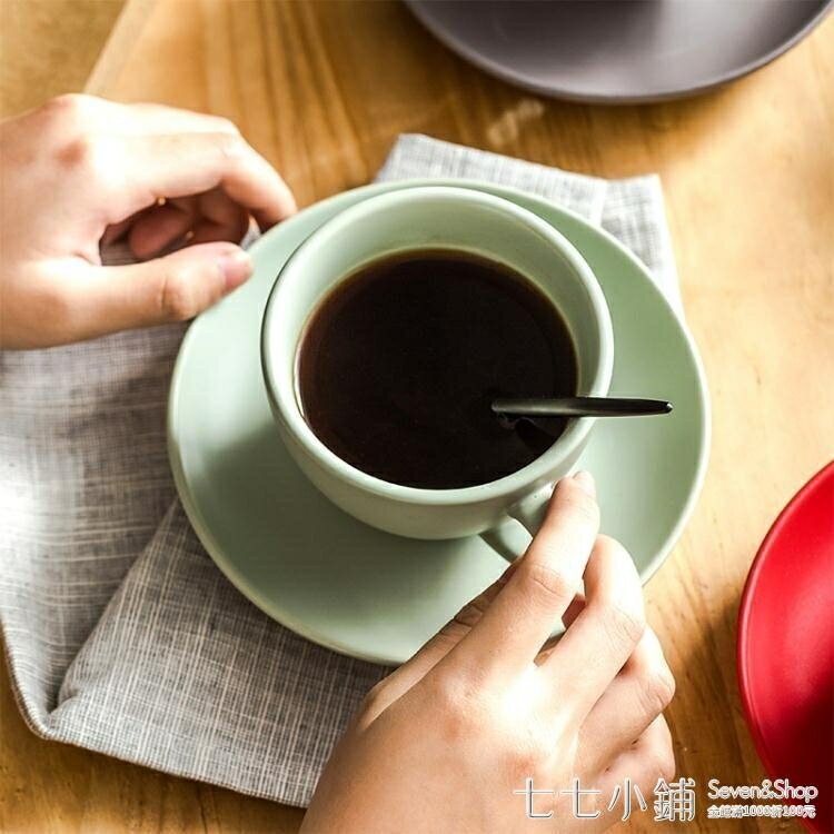 簡約陶瓷咖啡杯帶碟勺套裝 創意歐式卡布奇諾意式拉花杯杯碟300ml 免運 開發票