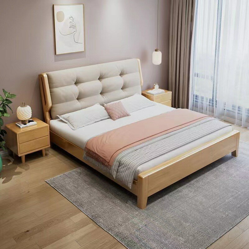 優樂悅~北歐云朵實木床簡約現代1.8米奶油風雙人床日式軟靠1.5米單人床