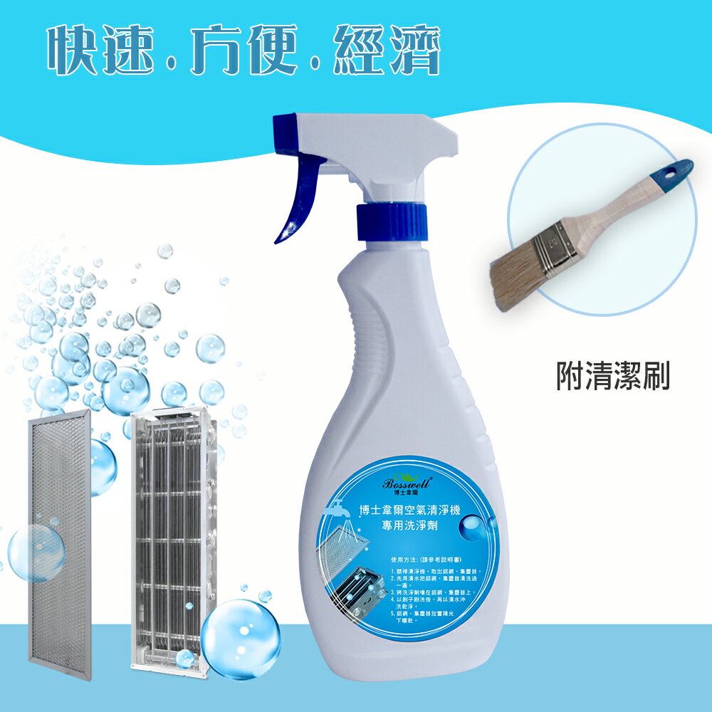 <br/><br/>  博士韋爾空氣清淨機電離式集塵器專用清洗劑(單瓶裝附噴頭.清潔刷)<br/><br/>