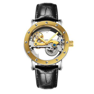 美琪 (簡約時尚)鏤空全自動機械錶30M潛水夜光真皮錶帶