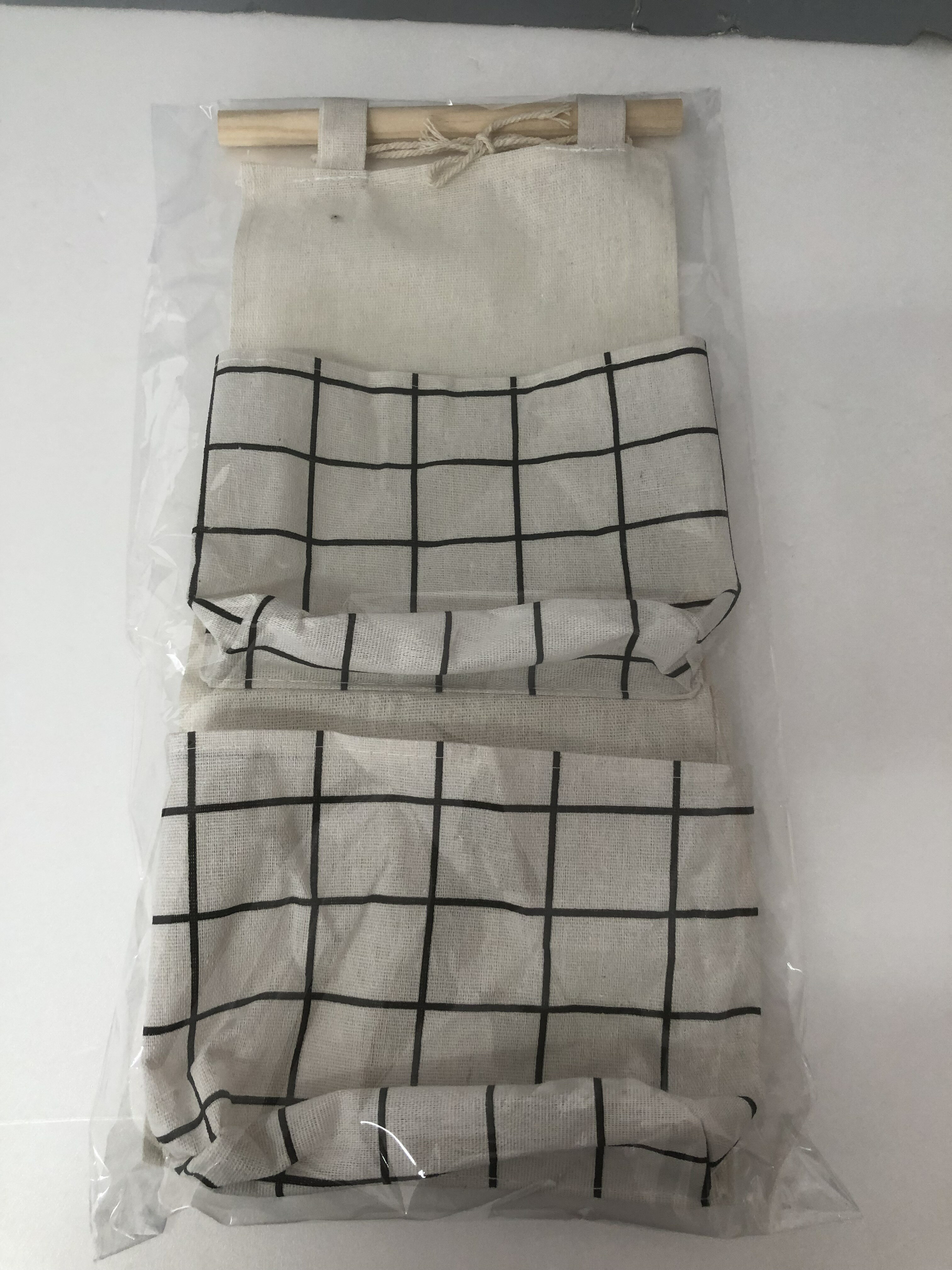 創意棉麻3層收納掛袋19*61cm 白色 1入