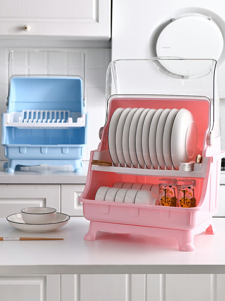 廚房置物架裝碗筷晾放碗碟雙層瀝水架盒家用碗盤箱收納架臺面碗柜