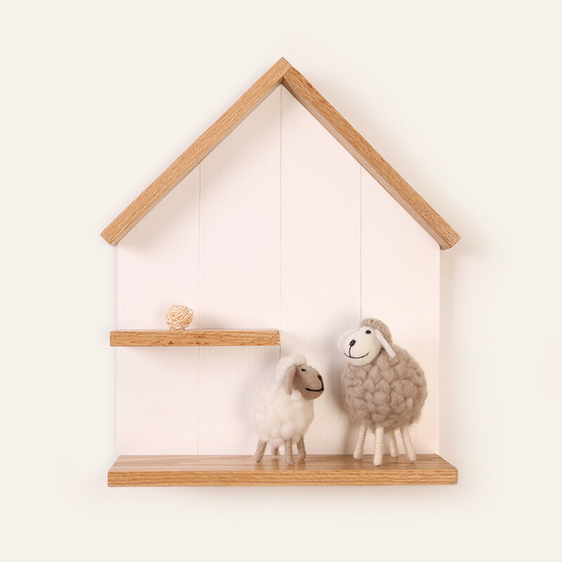 創意款墻上置物架北歐風兒童房間裝飾免打孔墻壁裝飾實木擱板