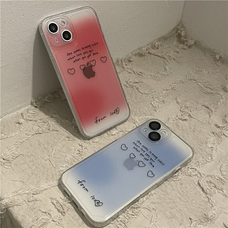 手機殼 ● 漸變紅愛心適用iPhone12Pro max蘋果13手機殼11透明英文xs xr薄軟