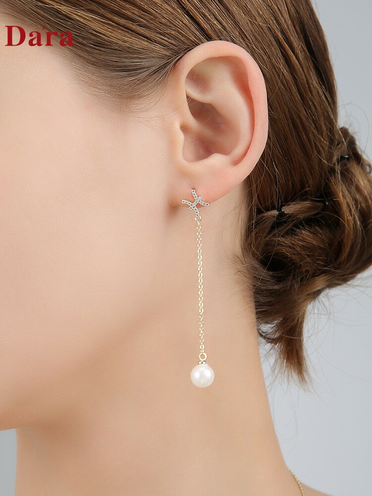 十二12星座不對稱耳釘女925銀針貝珍珠耳環 年新款潮耳飾品