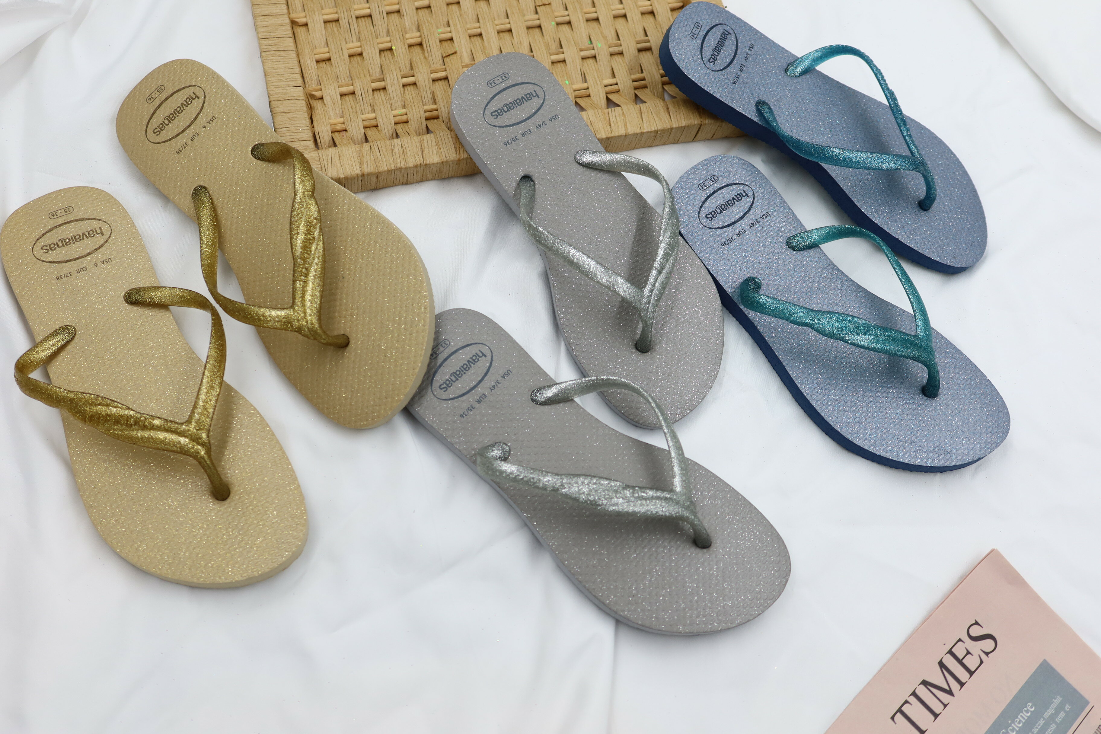 中壢實體店面 Havaianas FANTASIA GLOSS造型鞋帶 女款 哈瓦仕 夾腳拖 淺藍色/灰色/沙金色