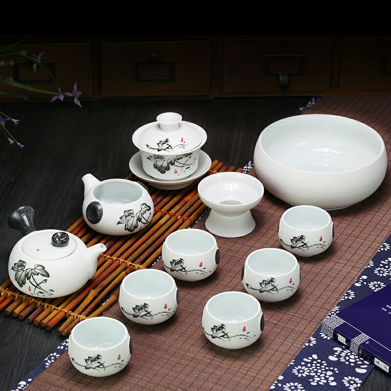 功夫茶具套裝家用陶瓷泡茶杯茶壺日式蓋碗茶藝客廳喝茶道德化蓋碗