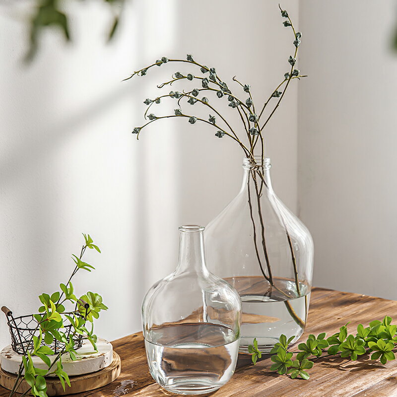 花瓶北歐簡約大肚玻璃花瓶吊鐘馬醉木插花水培落地透明大擺件