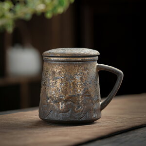 窯變鎏金辦公杯茶杯日式復古陶瓷馬克杯茶水分離帶過濾家用泡茶杯