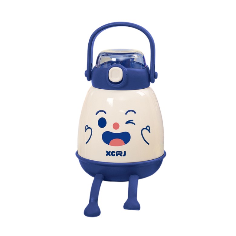 304不鏽鋼動動腳造型保溫杯750ml(附貼紙背帶)(藍) [大買家]