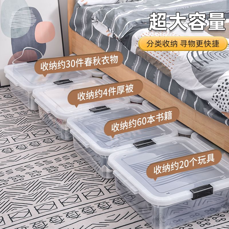 床底收納箱透明收納盒帶蓋衣服儲物箱子家用零食玩具車載雜物整理