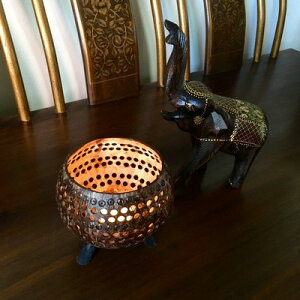 泰國椰殼創意燭臺 浪漫燭光晚餐 田園復古餐桌圓形塊狀蠟燭臺擺件1入