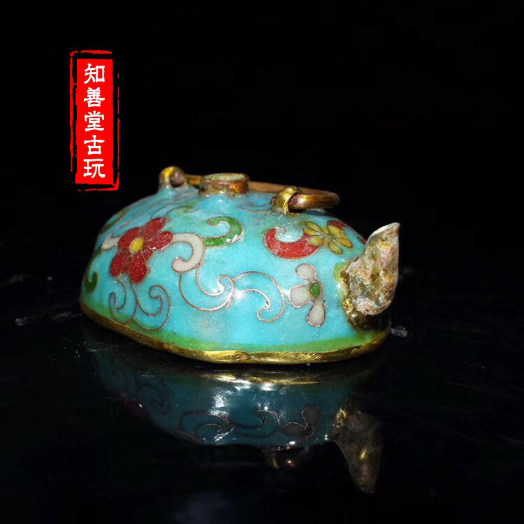 復古做舊 黃銅景泰藍硯滴 花開富貴 硯臺加水 文房用品 擺件