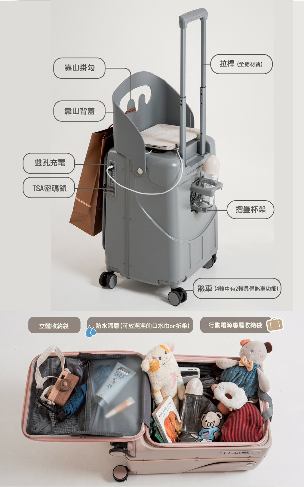 Emjoy後有靠山行李箱 兒童可坐式行李箱 20吋 可登機行李箱
