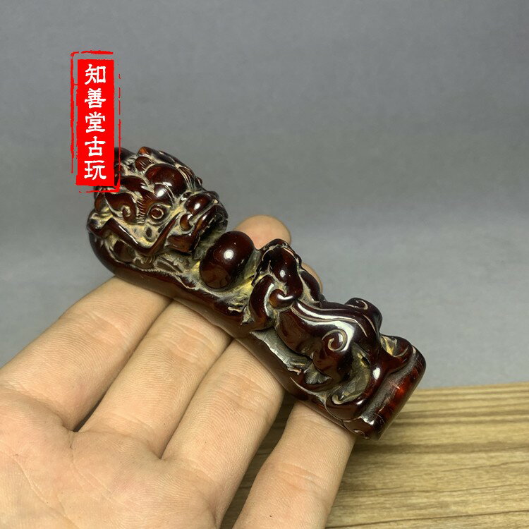 牛角招財貔貅如意小擺件犛牛角雕刻小掛件牛角手把件文玩角雕