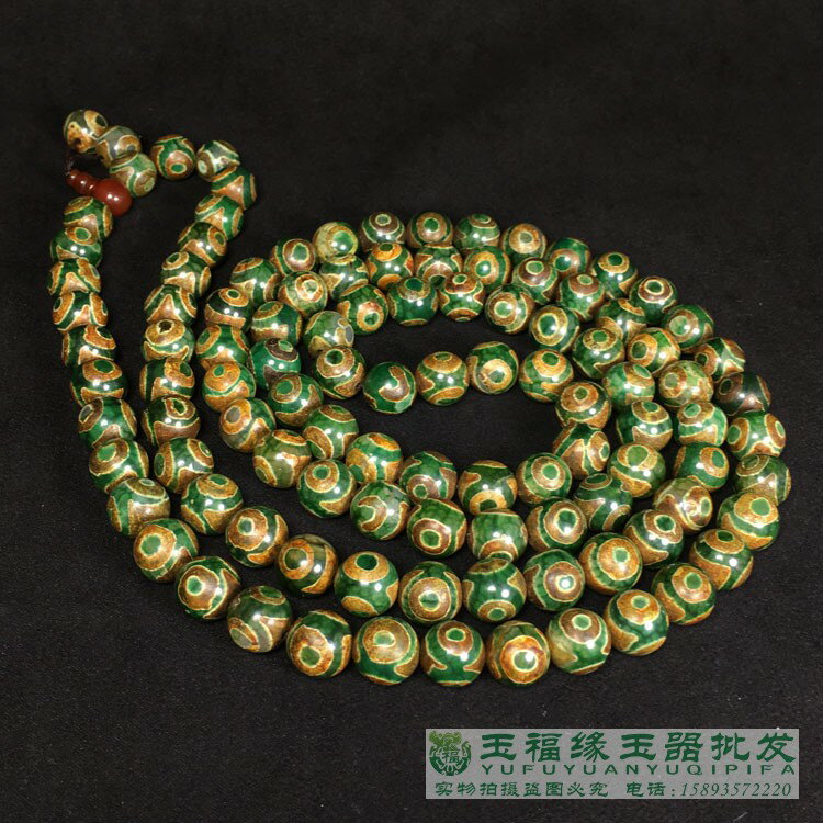 西藏老天珠老瑪瑙三3眼天珠108粒算盤珠項鏈手鏈佛珠綠眼天珠
