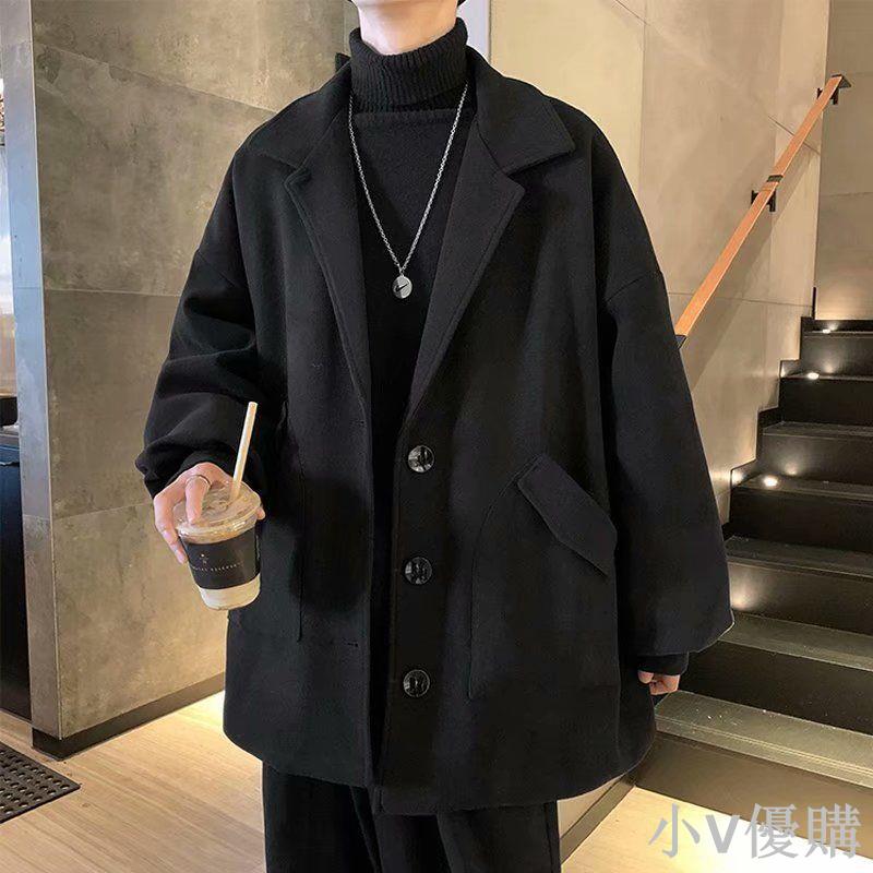 小V 高檔日系毛呢大衣男潮牌秋冬款ins港風韓版潮流帥氣百搭風衣外套