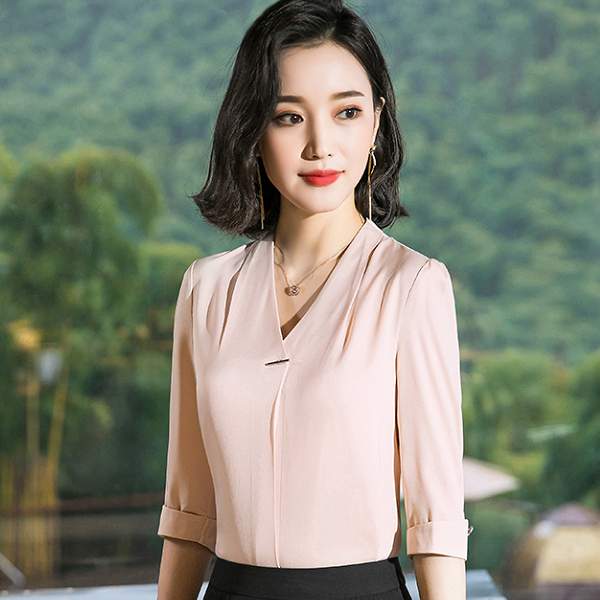 時尚氣質V領五分袖OL襯衫上衣[8X232-PF]灰姑娘 1