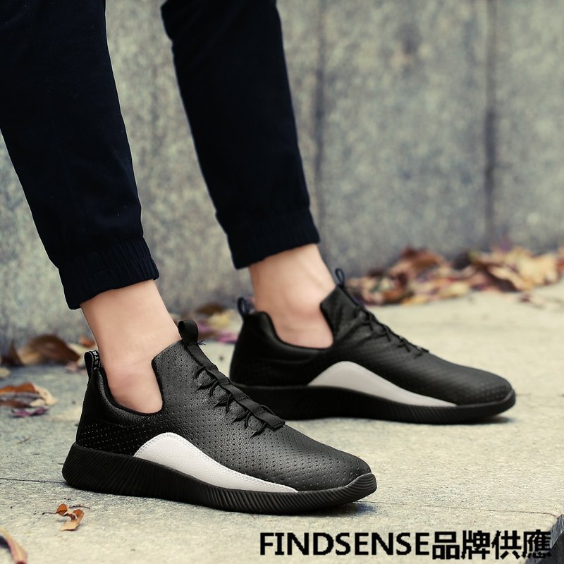 FINDSENSE品牌 四季款 新款 日本 男 高品質 簡約 皮質 休閒 舒適透氣 套腳 輕便運動鞋 潮流鞋子