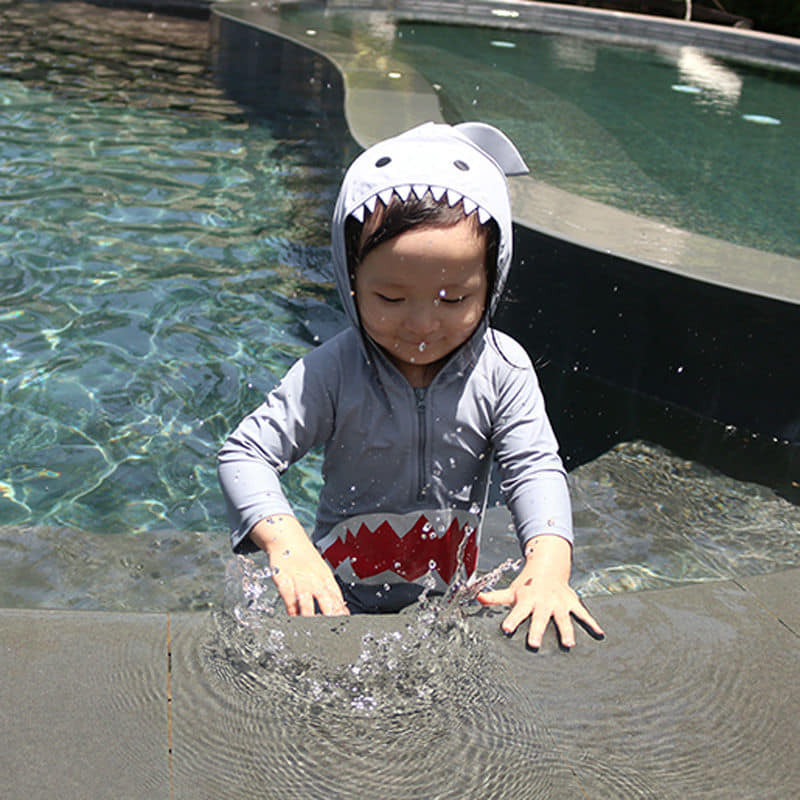寶寶系列男童灰色鯊魚連體泳裝