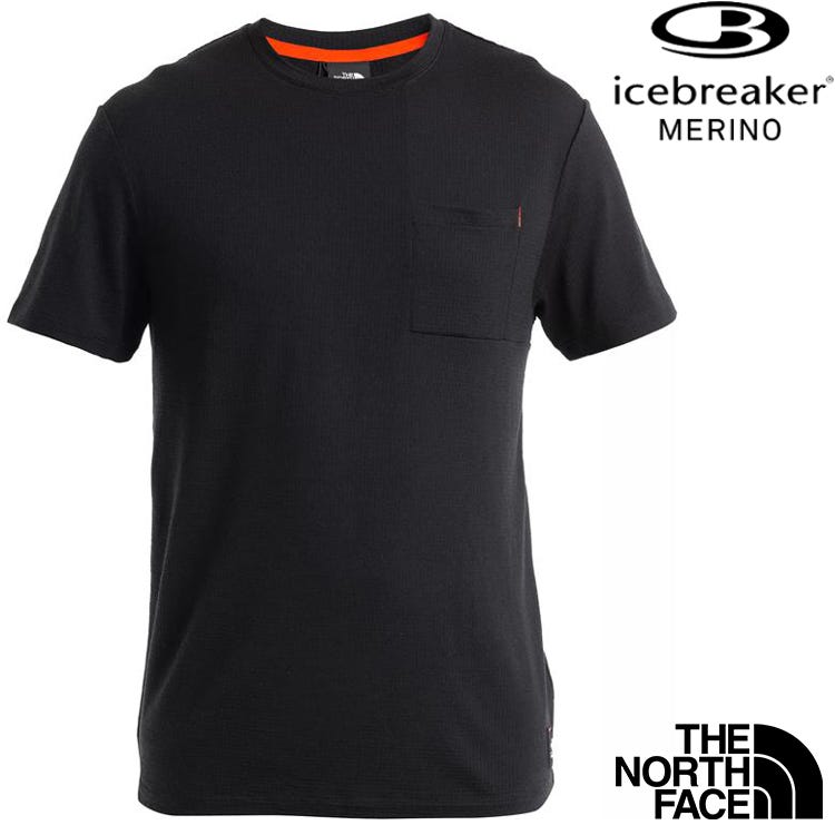 Icebreaker Merino 200 The North Face聯名 男款 美麗諾羊毛圓領短袖上衣(口袋) 0A56VV 001 黑