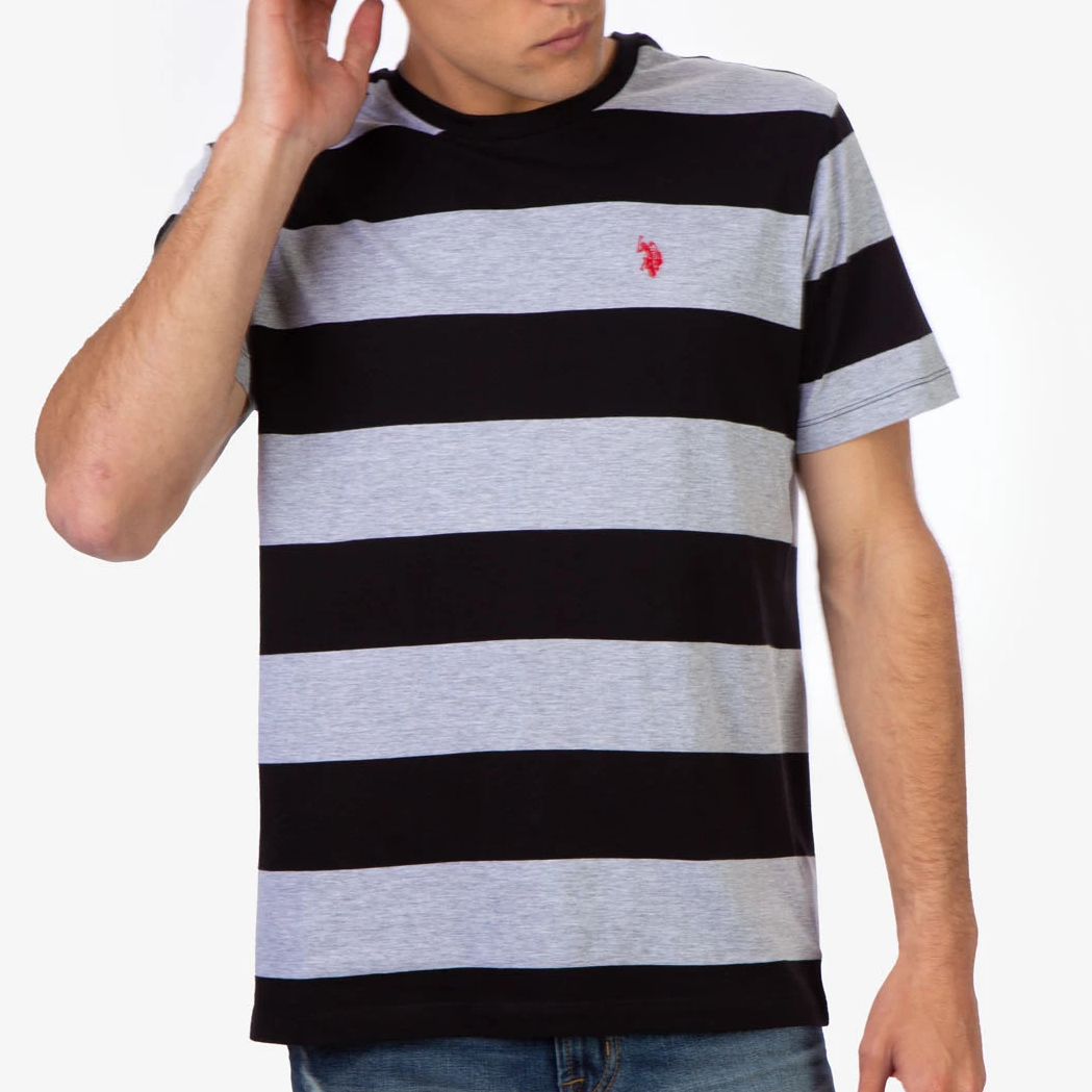 U.S. POLO ASSN. 條紋T恤 短袖電繡 男裝 短T-Shirt 圓領上衣 U11440 黑灰條紋(現貨)