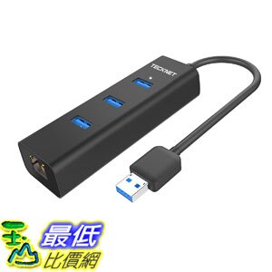 (美國直購) 鋁合金製集線器 TeckNet Aluminum 3-Port USB 3.0 Hub with RJ45 10/100/1000 Gigabit Ethernet Adapter Converter