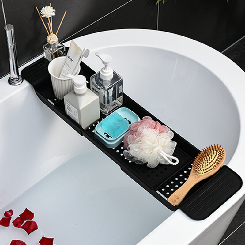 伸縮瀝水浴缸架衛生間浴室塑料洗澡桶置物架泡澡看劇神器手機支架