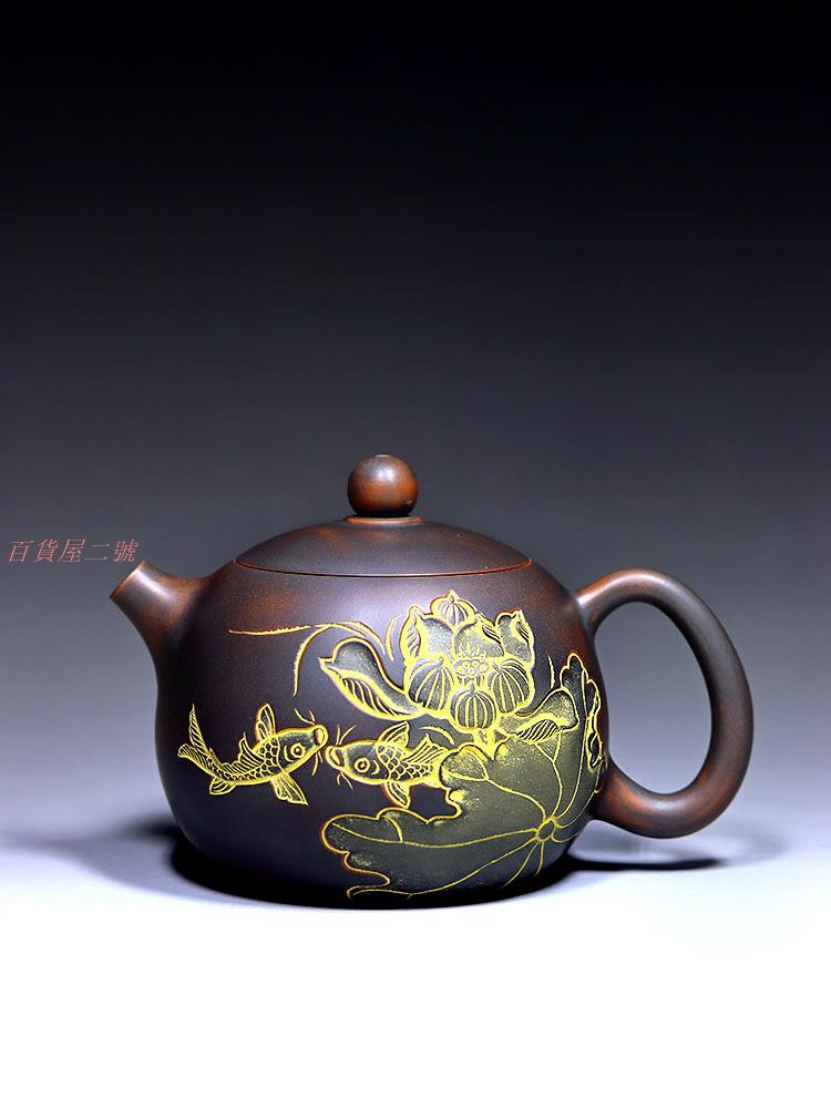 壺藏福西施壺年年有餘坭興陶茶壺純手工製作精品茶具名家用泡茶