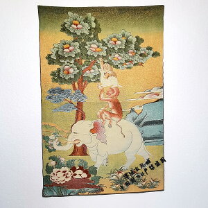 包郵西藏密宗佛尼泊爾唐卡織錦機繡絲綢繡畫 吉祥四瑞 猴子大象