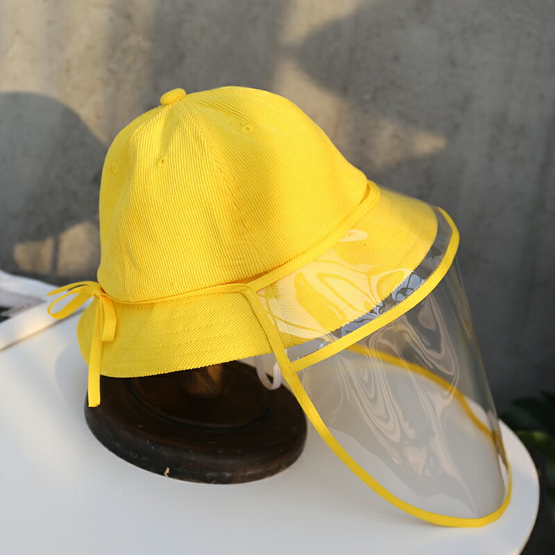 親子專制戶外防飛沫防風漁夫帽燈芯絨小黃帽兒童擋板遮陽帽盆帽子1入