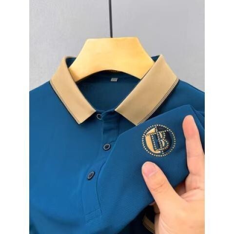 純棉繡花POLO衫男|大尺碼100公斤男裝上衣|夏季新款短袖上衣|刺繡翻領Polo衫|百搭半袖上衣服|休閒短袖POLO衫