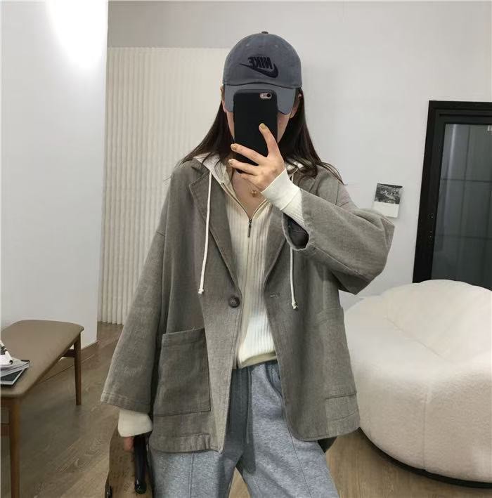 落肩袖西裝領斜紋外套-2色  【B393261】