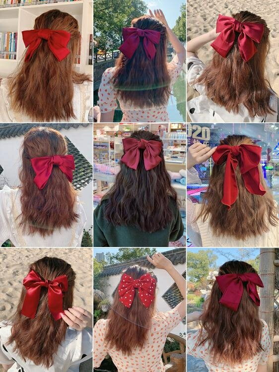 兒童髮飾 韓國大蝴蝶結發夾子發飾兒童紅色發卡日系頭飾寶寶超大女童公主紅