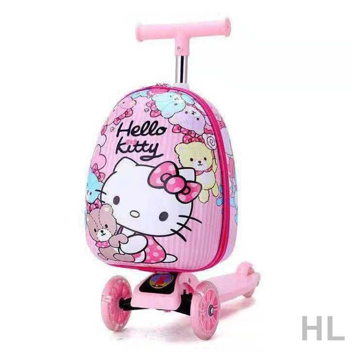 HL 兒童行李箱15寸卡通滑板車發光輪旅行箱可騎可愛拖箱登機箱