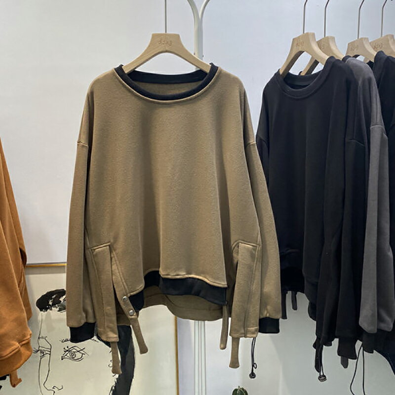 設計感chic炸街衛衣女ins寬松韓版慵懶風bf秋冬加絨加厚港味外套