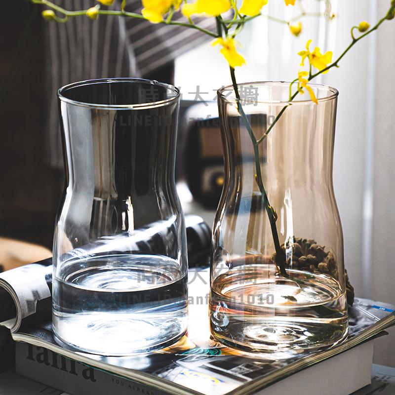 北歐創意透明玻璃小花瓶水培干鮮花插花裝飾品客廳家用擺件【時尚大衣櫥】