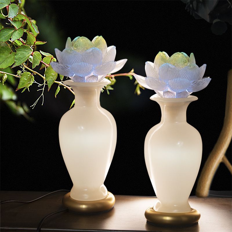 免運 可開票 速發 蓮花燈佛燈插電新款led荷花燈家用仙家燈長明燈 寺院供具觀音燈C