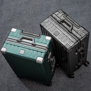 開發票 免運速發 行李箱 拉桿登機箱高端行李箱24寸直角復古鋁框拉桿箱萬向輪登機箱大容量旅行密碼箱