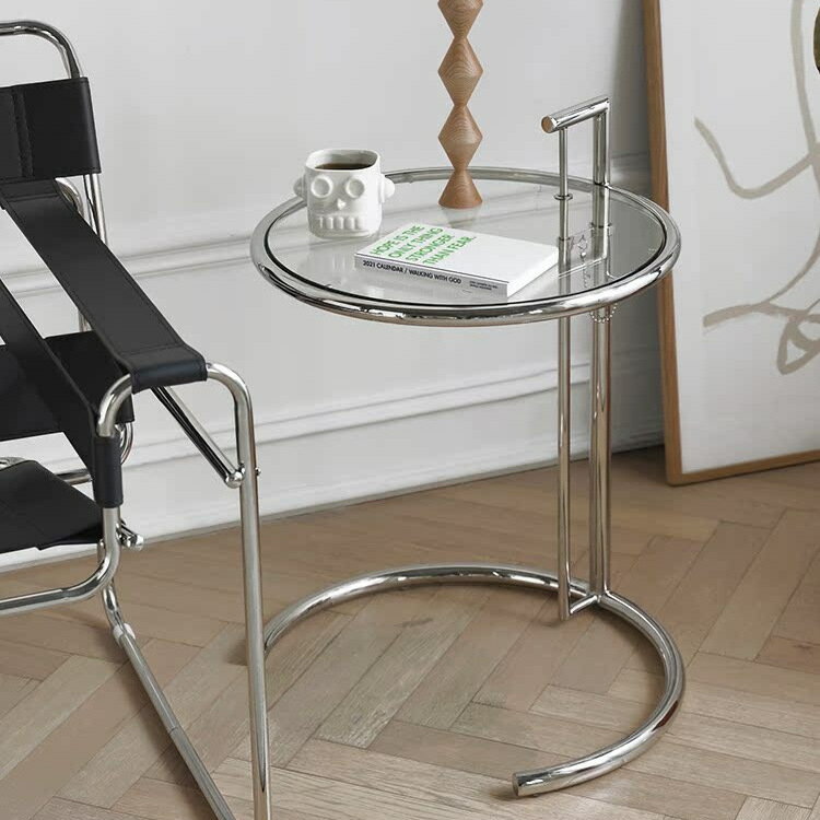 【含稅/免運】 艾琳升降小圓桌簡約中古風茶幾現代玻璃邊幾ins小茶幾透明置物架