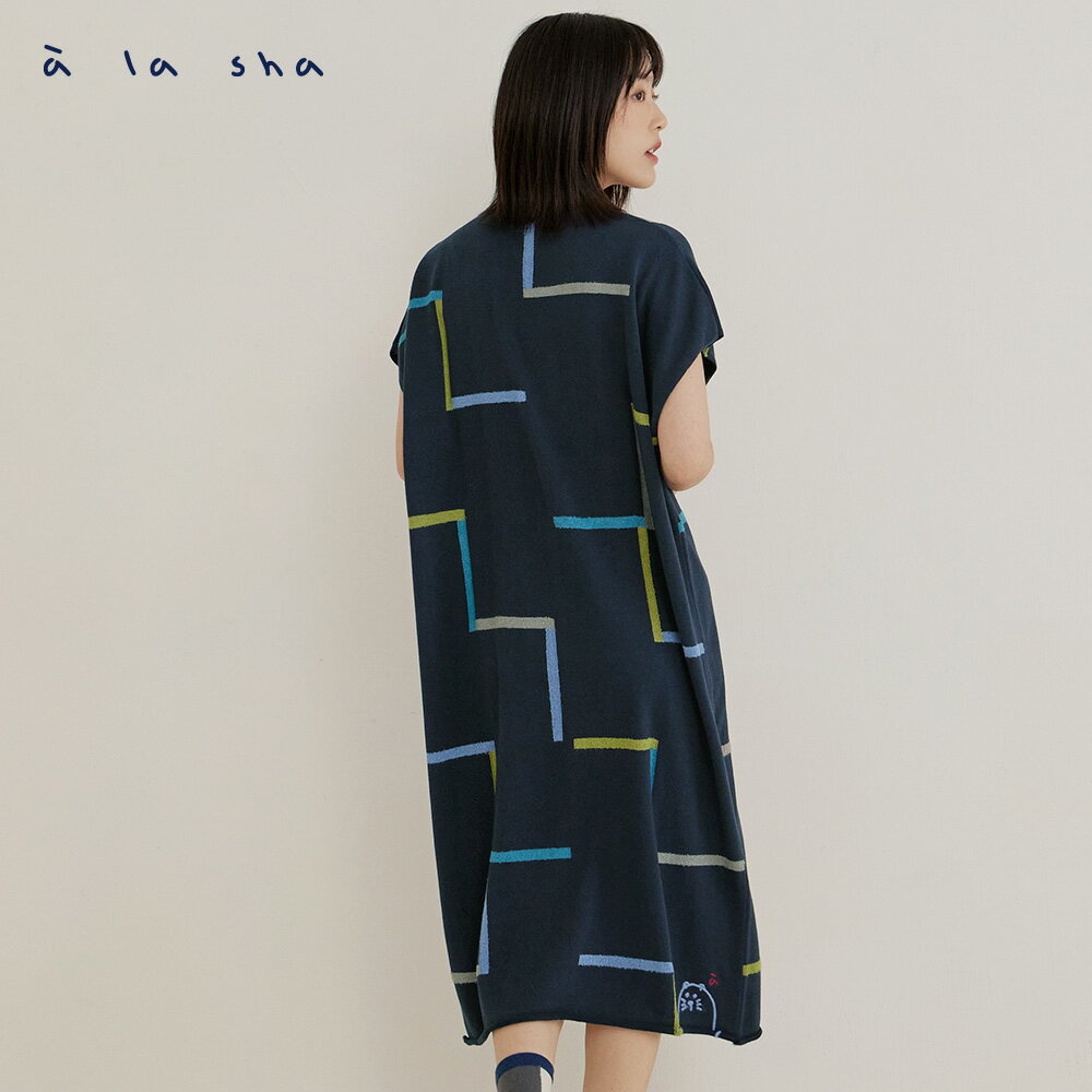à la sha 彩色線條落肩針織背心洋裝