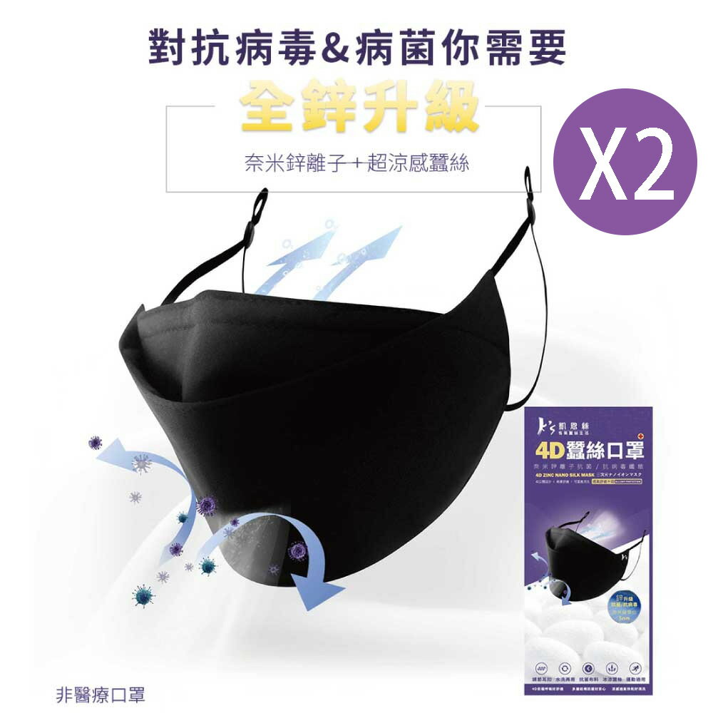 凱恩絲 KS KF94韓版4D立體透氣蠶絲口罩 2入組-成人專用款 (鋅離子抗菌.抗病毒布料)【領券滿額再折千9/30止】