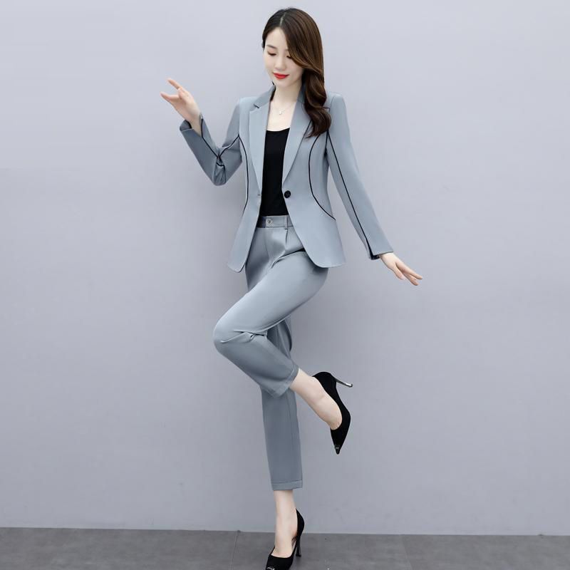 職業套裝 西服套裝 秋季職業套裝 女2020新款韓版時尚氣質休閑輕熟風時尚小西裝 兩件套