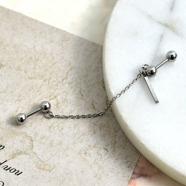 男生耳環 單鍊長桿鋼製雙耳針【ND844】