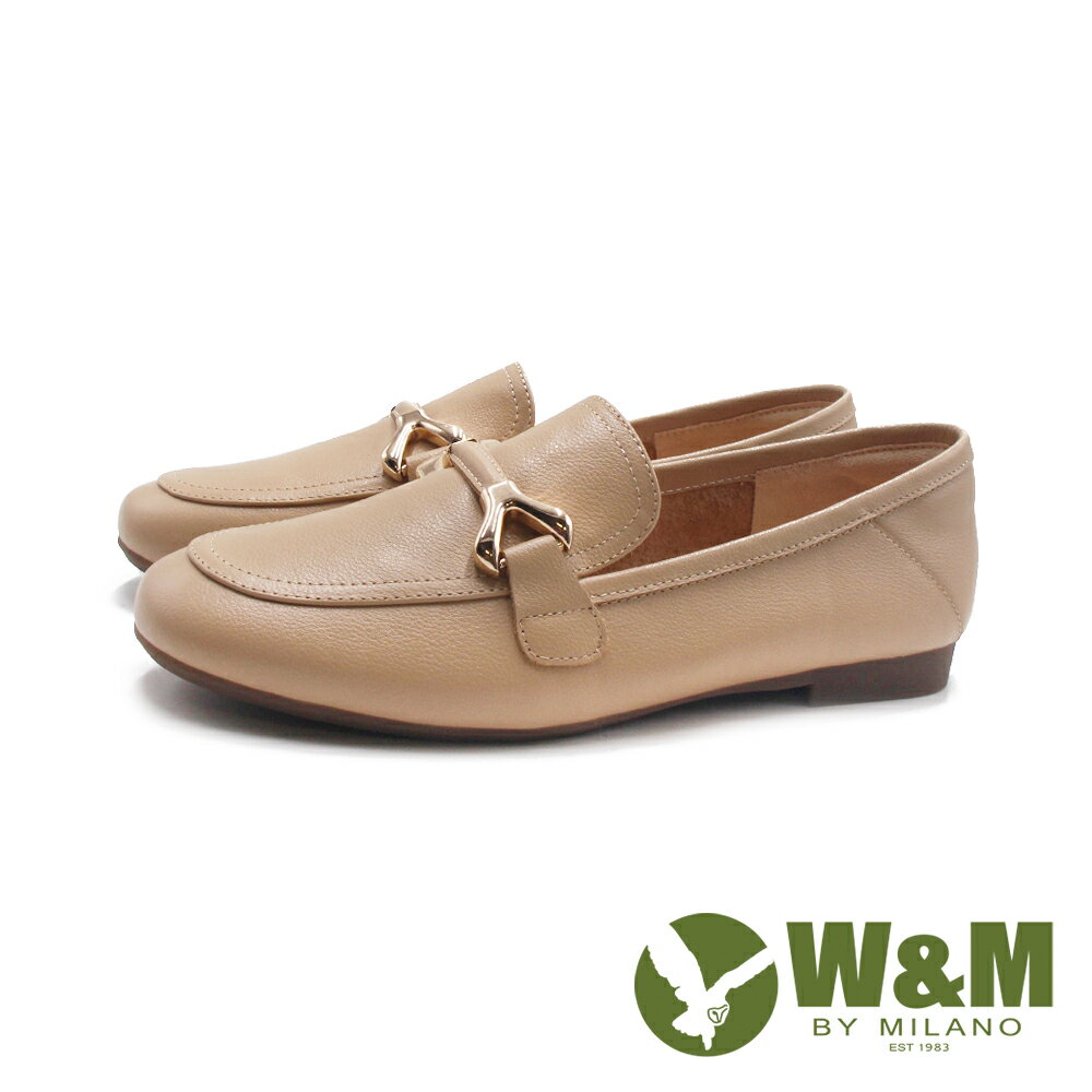 W&M(女)金YY圓頭平底樂福鞋 女鞋-卡其