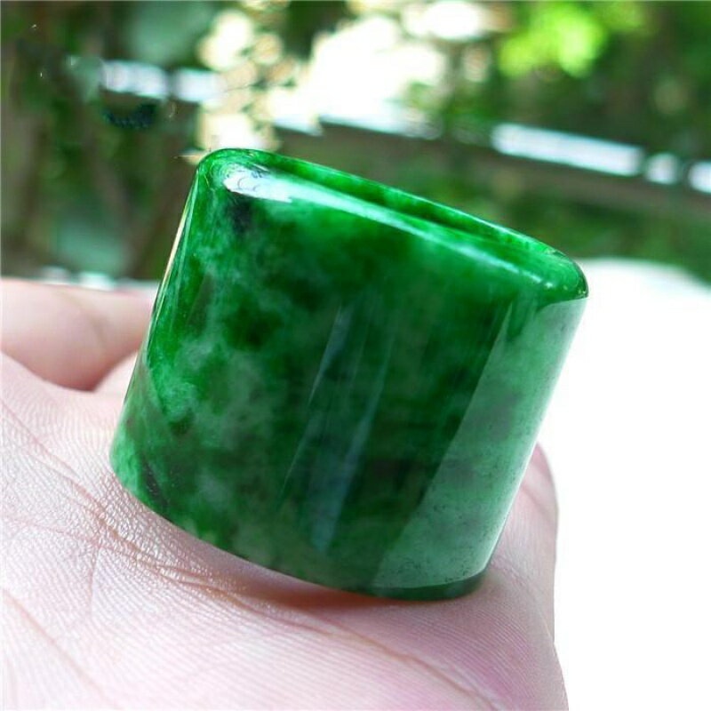 天然緬甸幹青鐵龍生祖母綠扳指翡翠色指環天然玉石扳指戒指環男款